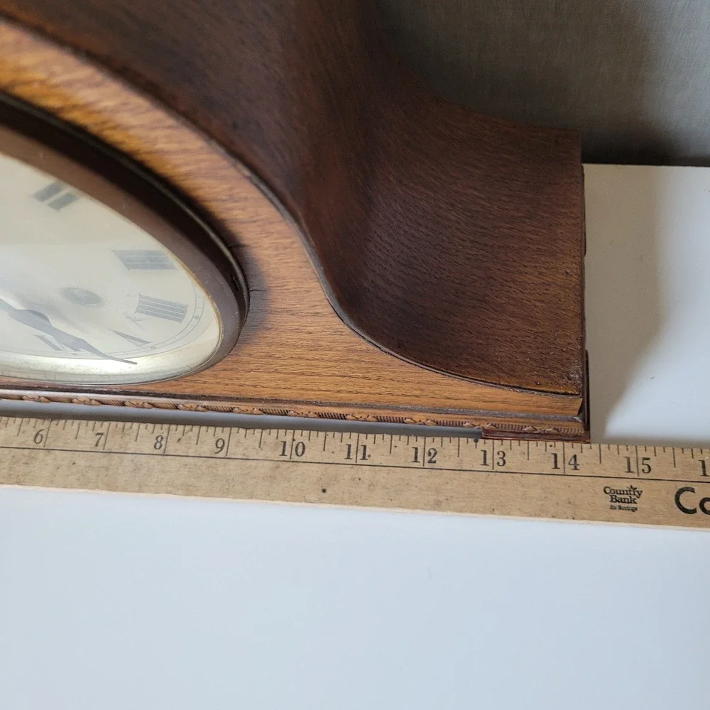 Antique German Mechanical Mantel Clock – Napoleon Hat Wood Case with Key, 15